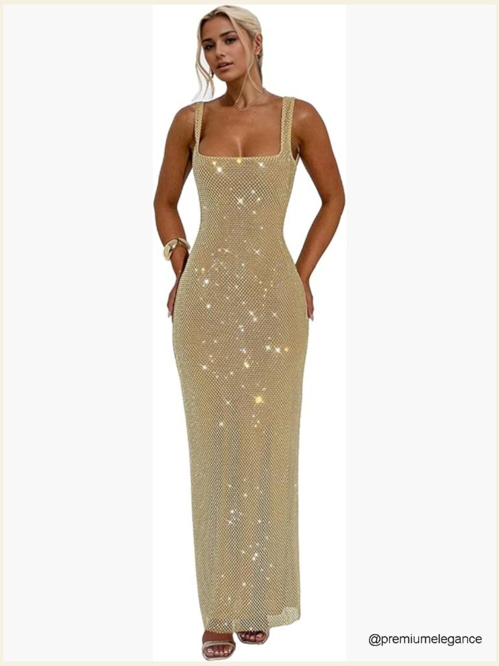 Glitter Mesh Bodycon Maxi Dress Formal Evening Party Slim Fit